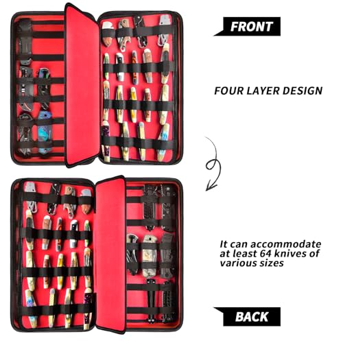 Image of GWCASE 66+ Pocket Knife Display Case for Folding Knives, Butterfly Knives | 88 Elastic Slots in Four Sizes, Hard EVA Protection for EDC Collectors, Survival, Home Display, Camping and Travel, Red