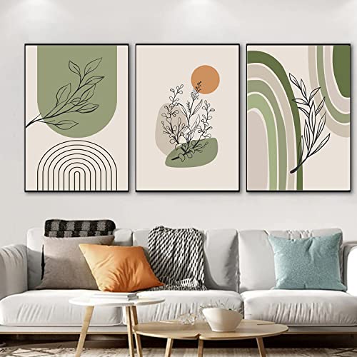 Impression moderne feuilles vertes GLWDME triptyque encadré haute finition