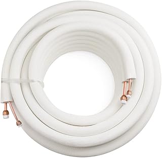 25 Ft. Mini Split Line Set, 1/4" & 1/2" O.D. Flared Twin Copper Pipes, 3/8" Thickened PE Insulated Coil Copper Line for Air Conditioner HVAC Refrigeration and Heating Equipment