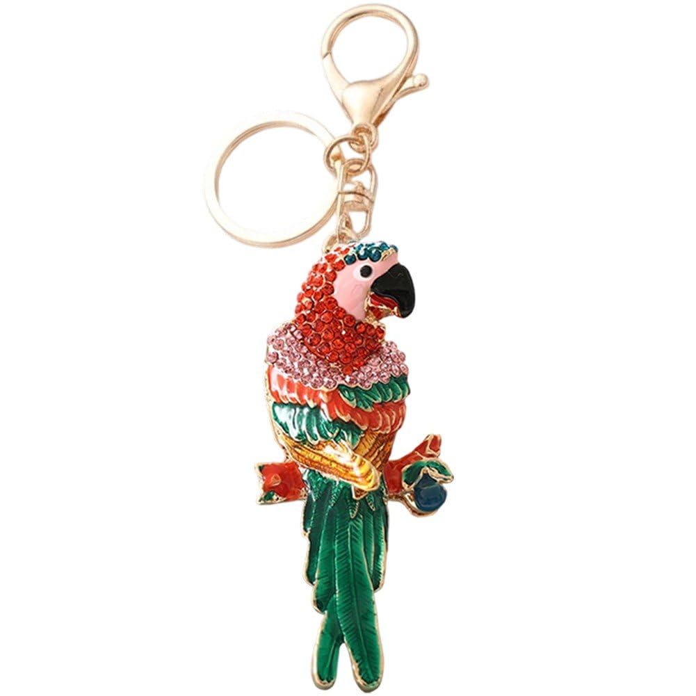 Sslvya Parrot Keychain Rhinestone Colorful Bird Purse Charm for Backpack Handbag Shoulder Bag Hanging Decoration