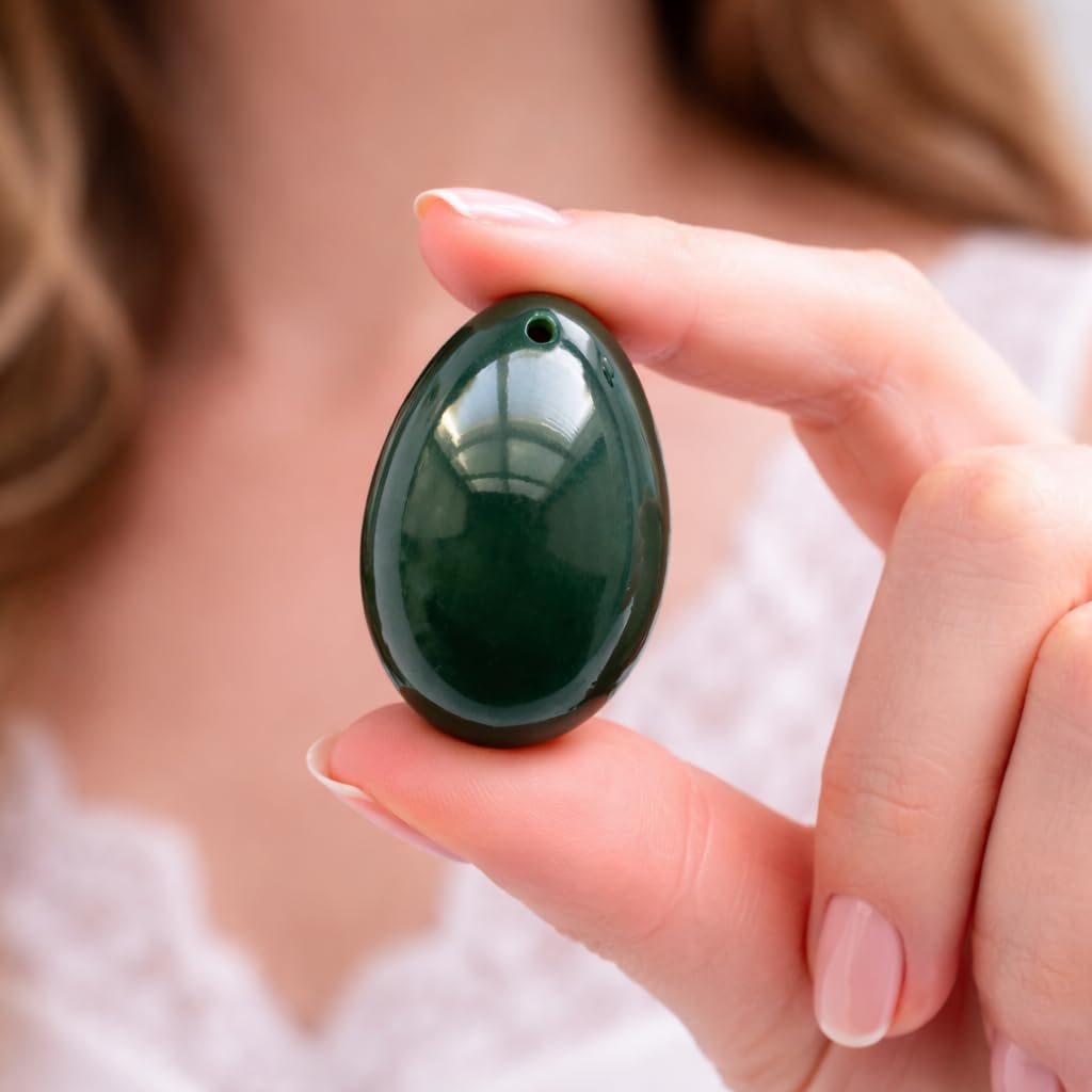 Polar Jade Nephrite Jade Egg, Drilled M Size for Massage