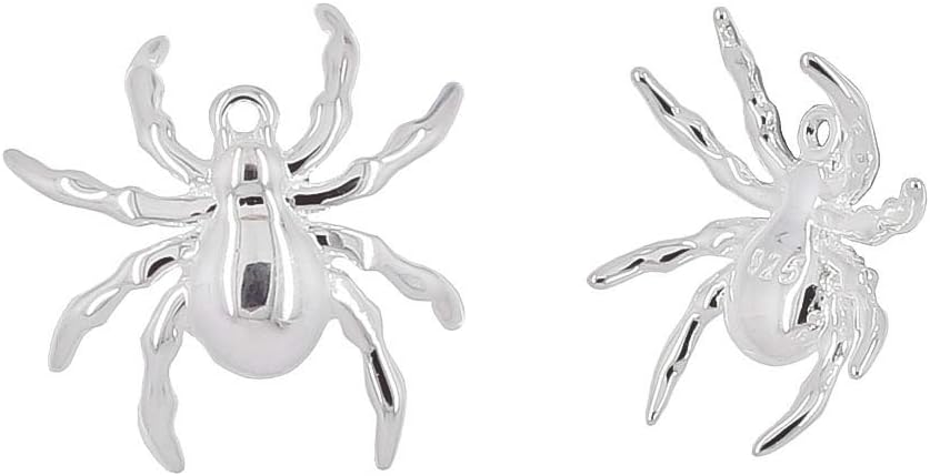 egemmall 2PC Sterling Silver Small 3D Spider Pendant Charm Beads for DIY Jewelry