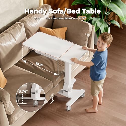 Image of JOY worker Foldable Mobile Standing Desk, 180 Tiltable Overbed Bedside Table with 4 Lockable Wheels, 31.5 inch Height Adjustable Rolling Laptop Desk for Home & Hospital Use, Easy Storage, White