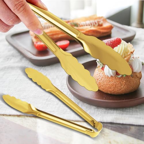 4 Pack Gold Serving Tongs XEVOM Buffet Tongs Serving Utensils Salad Tongs Stainless Steel Gold Plated Buffet Serving Tongs,9 Inch - Thumbnail 2