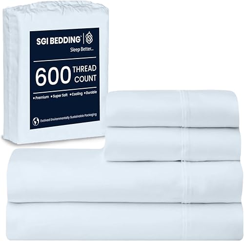 SGI bedding Juego de sábanas de 600 hilos de 4 piezas, 100% algodón egipcio, tamaño King, con bolsillo profundo de 15 pulgadas, sábanas de lujo