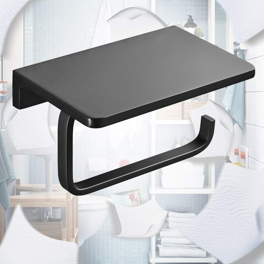 Uchwyt na papier toaletowy z półką, aluminiowy uchwyt ręczniki papierowe Space(Black)