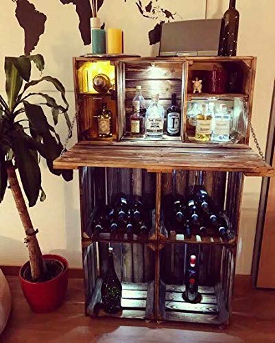Vintage Möbel 24 GmbH Houten kist met deksel kist salontafel in landelijke stijl, opbergruimte voor dekens, kussens in de slaapkamer (gevlamde kist met laden Vintage Möbel 24 GmbH Houten kist met deksel kist salontafel in landelijke stijl, opbergruimte voor dekens, kussens in de slaapkamer (gevlamde kist met laden