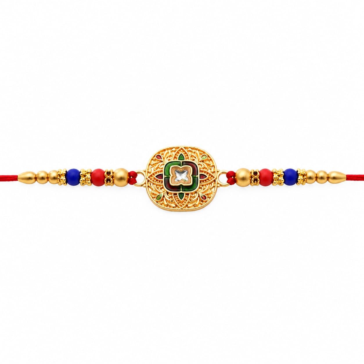 ThreadCrafts Handcrafted Kundan Thread Rakhi Set with Roli Chawal-picture-17