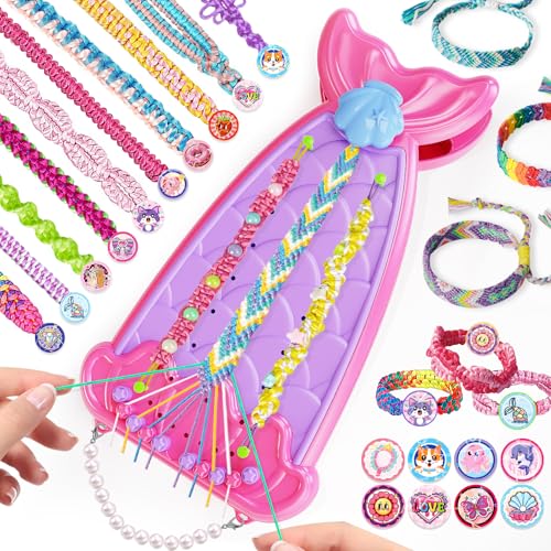 Euclidean Cube 2-in-1-Freundschaftsarmband Selber Machen Kunst und Handwerk für Kinder im Alter von 6-12 Jahren Schmuck-Armband-Bastelset für Kinder Geburtstagsgeschenk (Knallrosa)
