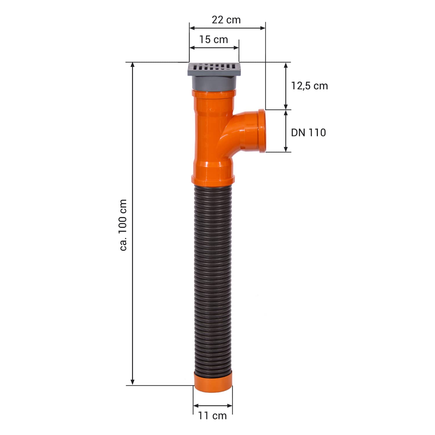 Sickerschacht Regenwasser 110 mm x Länge 1m mit Abfluß - Drainagerohr Hofablauf Bodenablauf 15 x 15 cm - Kunststoff Terrasse Regensinkkasten - Drainage Versickerungsschacht Laubschutz