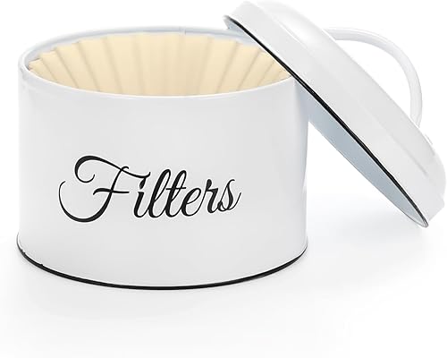 Miniatura 4 de Suwimut Soporte para filtro de café con tapa, almacenamiento de filtro de café de metal blanco de estilo rústico, dispensador de filtro de café