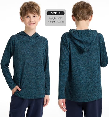 3 Pack Dry-Fit Youth Boys Long Sleeve Athletic Hoodie Sweatshirts Active Hooded Pullover Shirts for Teen Kids2
