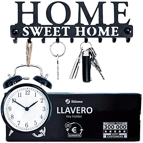 Colgador de llaves y percha para abrigos - Ahorre tiempo con este perchero de llaves y colgador de abrigos Ganchos de pared en negro satinado - Colgador para abrigos de pared 9 Ganchos 25 x 8.5 cm Cover