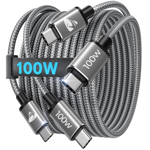 Aioneus USB C to USB C Cable (6FT, 2Pack), 100W Type C Charger Fast Charging Cord, Braided USB C Cable for iPhone17 16 15 Pro/Max, Samsung S25 S24 S23 MacBook Pro/Air iPad Switch
