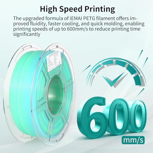 Image of IEMAI Translucent PETG Filament 1.75mm 1kg, Dual Color Gradient Blue to Green 3D Printer Filament Up to 600mm /s Rapid Printing for Lampshades Artwork & Home Decor