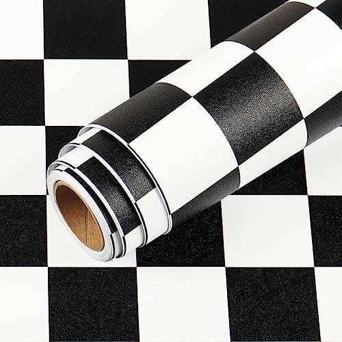 LACHEERY 12"x160" Checkered Contact Paper Decorative Black and White Wall Paper Roll Peel and Stick Wallpaper Removable Self Adhesive Checkered Wallpaper for Kitchen Backsplash Shelf Drawer Liners