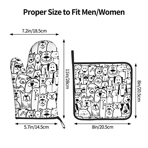 Funny Cute Dog Sheep Oven Mitts And Pot Holders Set Heat Resistant Oven Glove And Potholder Kitchen Microwave Gloves For Baking Bbq Grilling Cooking Oven Mitts #TOP1