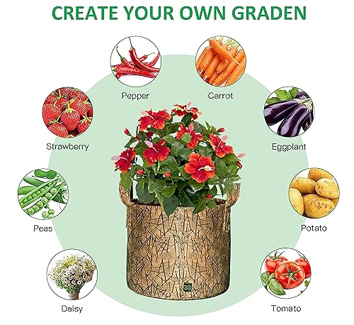 GREEN DECOR -Heavy Duty 400 GSM Non Woven Fabric-Vegetable/Flower/Plant Decorative Grow Bags Pots with Handles for Plants & Gardening -Golden Color -(Width) 14 Inch X (Height) 12 Inch-3 Piece