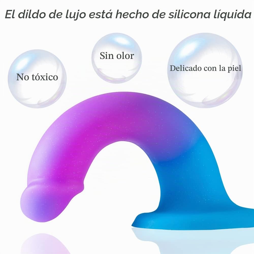 Dildo Anal Realista de 20 cm para el Punto G, Degradado, Ventosa, con Arnés | Silicona Líquida, Ventosa para Uso Manos Libres o Arnés, Placer Vaginal y Anal, Juguetes Sexuales