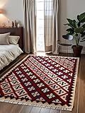 Hanse Home Afghan Kelim Tapis Rami   Tapis traditionnel coloré tissé à la main en laine et coton   Style afghan oriental avec franges   Pour salon, chambre à coucher   Crème multicolore   120 x 170 cm