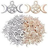 Hmjpng 100pcs Triple Moon Goddess Pendants Pentacle Pentagram Charms Vintage Crescent Moon Pendant for DIY Necklace Bracelet Earrings Crafts Jewelry Making, KC Golden, Antique Silver