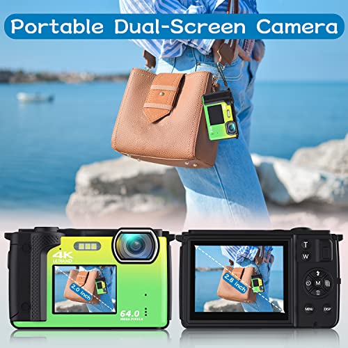 Digital Camera 4K 64Mp, Vlogging Camera With Flash Selfie Dual Screens,Compact Point And Shoot Camera With Wifi,16X Digital Zoom 2.8'' Video Camera For Teens Students Boys Girls Seniors(Tie) #TOP6