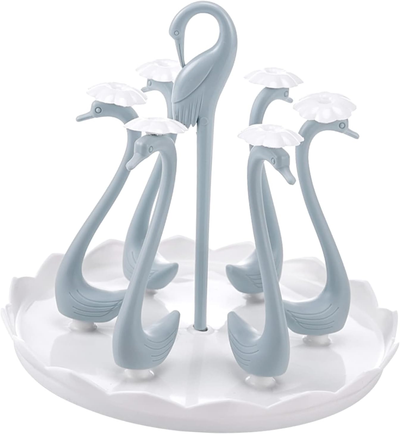 Tnfeeon Drinking Glass Drainer Rack, Swan Cup Holder Stand Center Handle Plastic Fast Draining Beautiful for Kitchen (Blue 6 Heads)