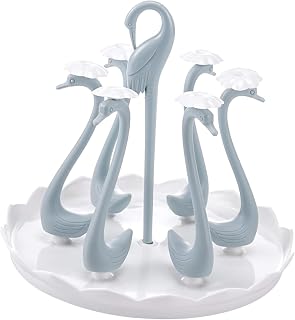 Zerodis Swan Cup Holder with Rotating Drip Tray Plastic Drinking Cup Drainer Stand Rack for Home Mug Dryer Rack with Drip Tray Drying Stand Holder for Kitchen Counter (Blue 6 Heads)
