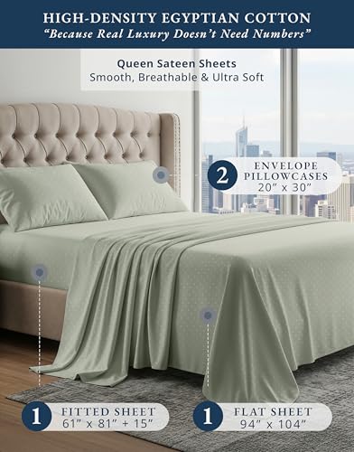 Image of LANE LINEN Queen Size Deep Pocket Sheet Sets Sateen Weave - Mineral | Sheets For Queen Size Bed - 4-Piece Set, For A Luxurious Night's Sleep, For Guests And Everyday Use, Luxe Sheen,