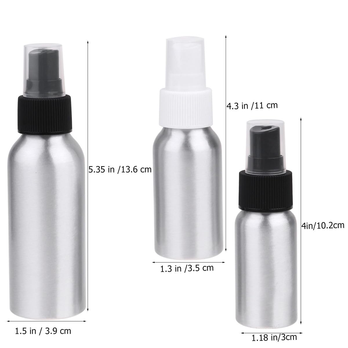 Bottiglia Spray Ricaricabile in Alluminio Nero 30/50/100ml, 3 Pezzi