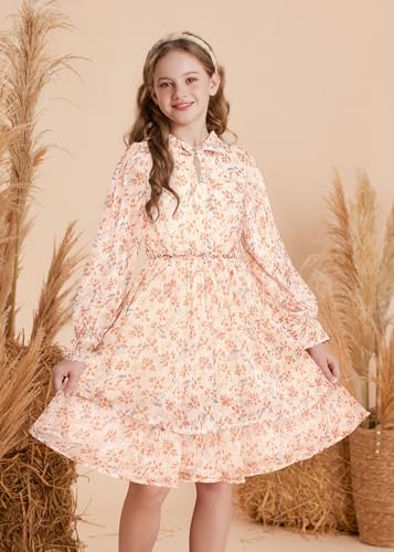 Image of GRACE KARIN Girls Fall Long Sleeve Dress Formal Party Holiday Smocked Waist Midi Dresses 5-12Years