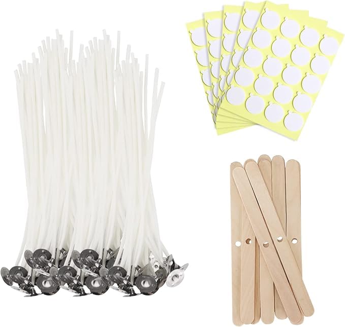 Candle Making Kit with 50 Cotton Wicks 6 inch, 40 Wick Stickers, 10 Wooden Wick Holders-image-14
