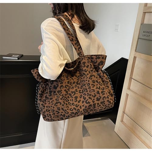 Oversized Leopard Tote Bag Large Capacity Corduroy Cheetah Print Shoulder Handbag Casual Corduroy Drawstring Hobo Bag3