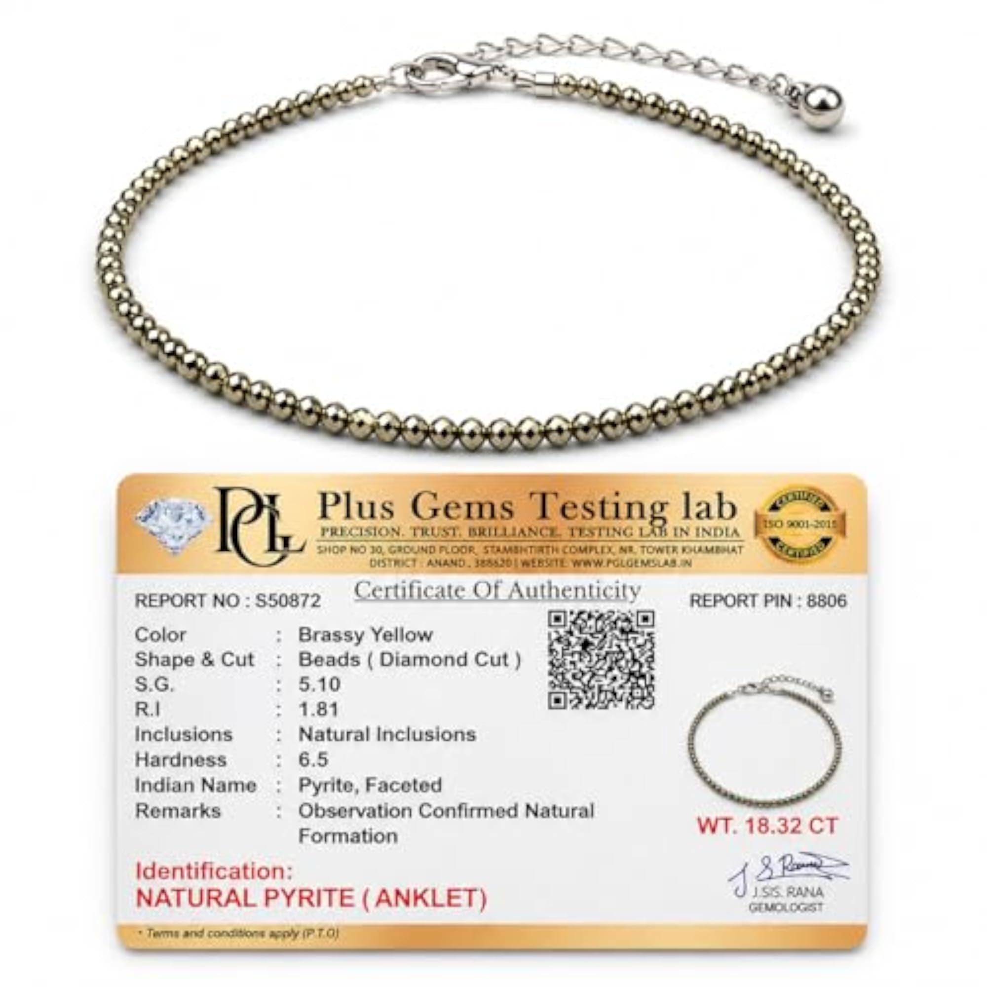 Women's Natural Pyrite Stone Adjustable Healing Anklet