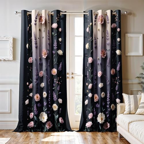 Image of Ultimate Trends Room Darkening Digital Printed 3D Prints Curtain 65-70% Opacity,Diamond Eyelets, Tie Back, Floral Decorated, 8 FEET Pack of 1,Deep Blue