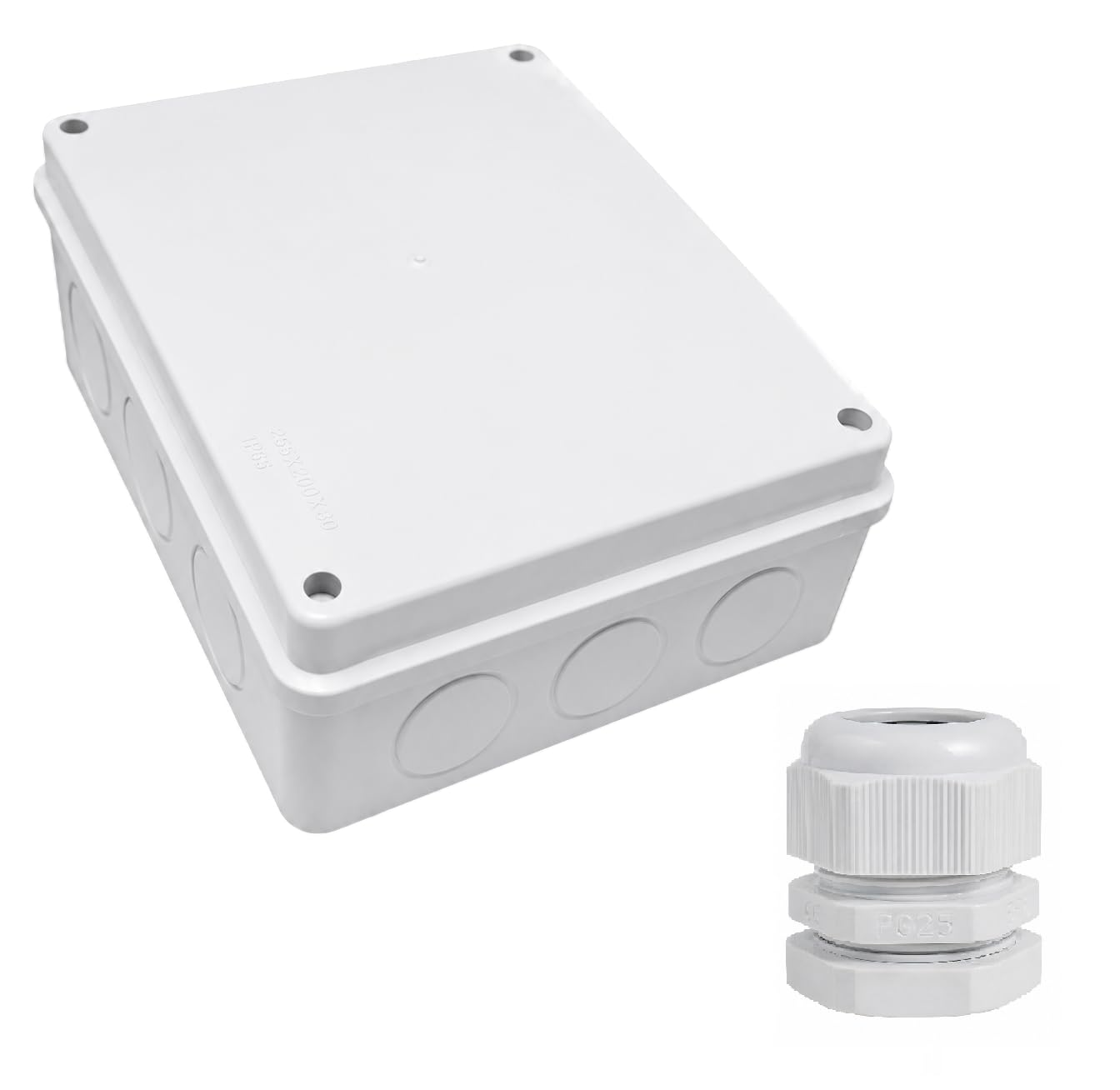 ABS Waterproof Junction Box 255x200x80 mm with PG25 Polyamide Cable Gland | Outdoor Electrical Enclosure for CCTV Camera Wiring, cable termination & Cable Protection (JJB-255)-image-2