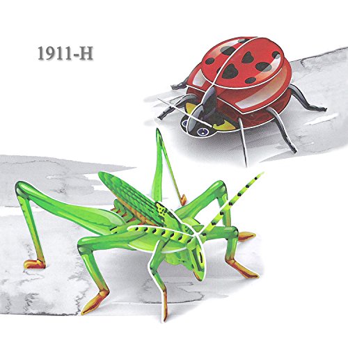 DIY 3D Puzzle Paper Model Art Project Assemble and Paint for kids Fun&Educational Toy Craft, Grasshopper and ladybug