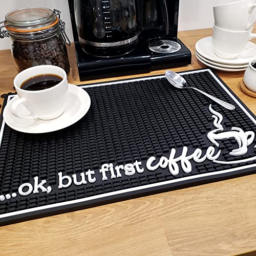 New Mungo Coffee Bar Mat - Coffee Bar Accessories For Coffee Station, Coffee Accessories, Coffee Bar Decor, Coffee Decor - Ok, But First Coffee Maker Mat For Countertops - Rubber Mat - 18”X12” #TOP5