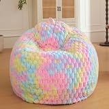 XeGe weicher Sitzsack-Bezug ohne Füllung, Kaninchenfell-Imitat, Regenbogen
