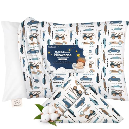 Image of KeaBabies Toddler Pillowcase 13x18 Organic Cotton Cover (Vroom) | Standard Toddler Pillowcase for Kids, Boys Girls, Soft, Durable Cotton Cover for Miniature Sleepy Pillow Cute Color No Pillow