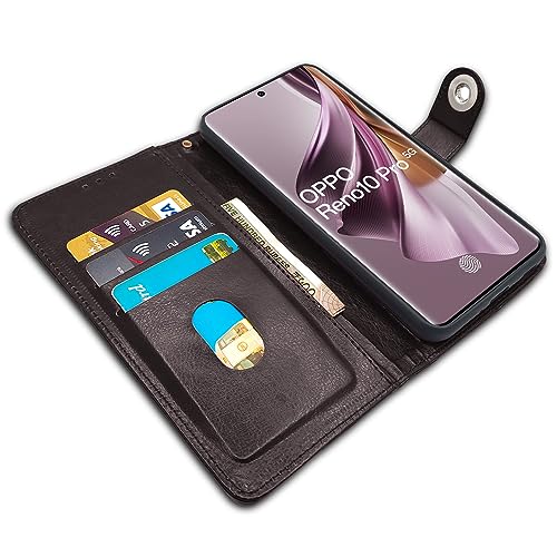 Image of Pikkme Oppo Reno 10 Pro 5G Flip Cover Leather Finish | Inside TPU with Card Pockets | Wallet Stand and Shock Proof | Complete Protection Button Flip Case (Coffee)