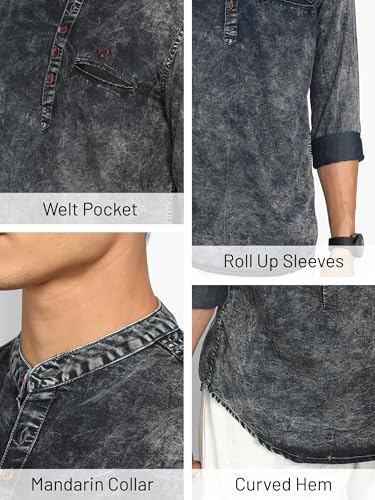 Image of Kuons Avenue Men's Denim Casual Short Kurta | Mandarin Collar | Full Sleeves | Tailored Fit- Stylish Ethnic Wear