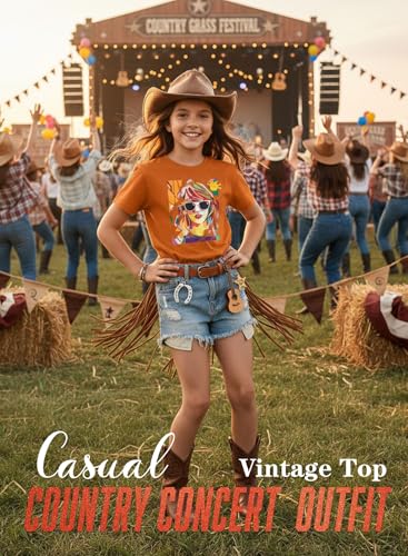 Image of Girl Country Music T-Shirt - Kids Singer Letters Graphic Birthday Shirts Gifts Fan Song Tour Concert Outfit Top