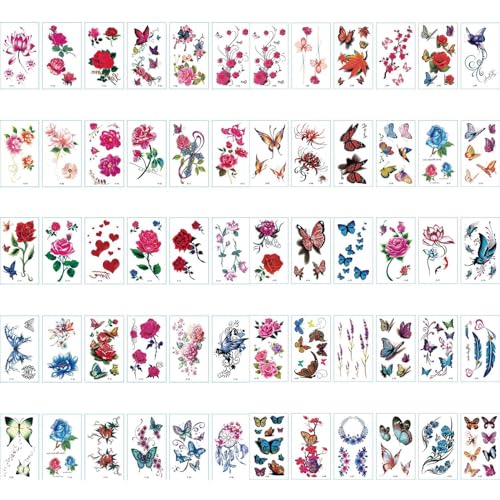 60 Adesivi Per Tatuaggi Temporanei, Adesivi Per Tatuaggi Impermeabili, Adesivi Per Tatuaggi A Farfalla, Adesivi Per Tatuaggi Floreali, Adesivi Per Tatuaggi Femminili