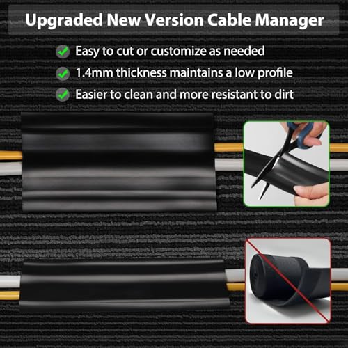 Image of ZhiYo 16.4ft Cord Cover for Wires on Floors or Walls, 2.2in Wide, Off White | Soft PVC cord hider with hook fastener for carpets. Easy to cut and install for extension cords, Ethernet & speaker cables