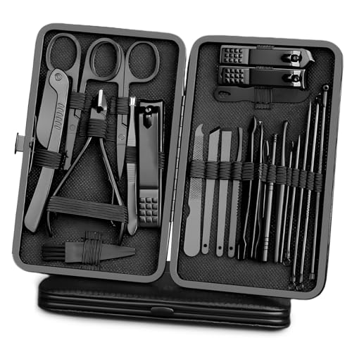 Kit Unghie - Kit Tagliaunghie Professionale - 24 Pcs Kit Pedicure e Manicure In Acciaio Inossidabile, Set Da Viaggio Portatile, con Box PU, Perfetto per Donne e Uomini Viaggio o Uso Domestico