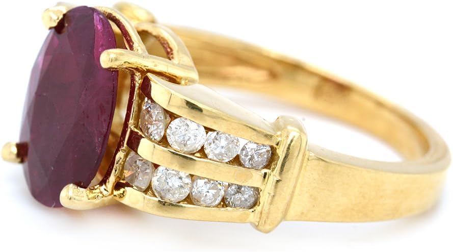 Luxury 18K Yellow Gold Ring with 2.53 Carat Oval Ruby, Natural Round Brilliant Diamonds, Double Row Channel Setting - Image 2