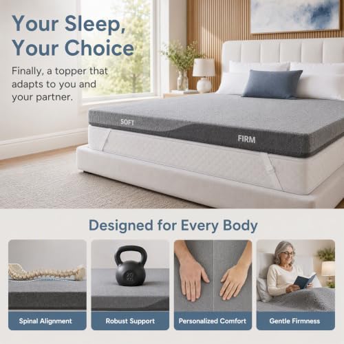 PERLECARE Dual Firmness Mattress Topper King Size, 3 Inch Split King Mattress Topper- Dual Zone Soft and Firm for Pressure Relief & Back Pain, Non-Slip & Removable, CertiPUR-US Certified by PERLECARE - Used condition - Image 4
