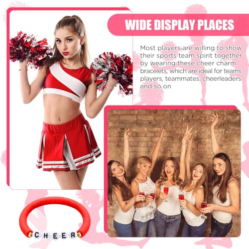 Image of Landical 24 Pcs Cheerleader Gifts Stackable Clay Bead Cheer Bracelets Friendship Bracelets Senior Night Cheer Gifts for Girls(Red)