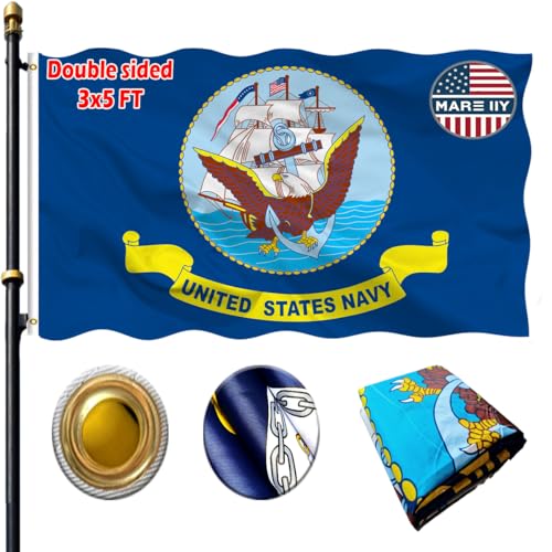VOLTA 3x5ft US Navy Double Sided Heavy Duty Outdoor Flag 3-Ply Fade Resistant Polyester with Canvas Header/Brass Grommets (Authentic Mirror Design)